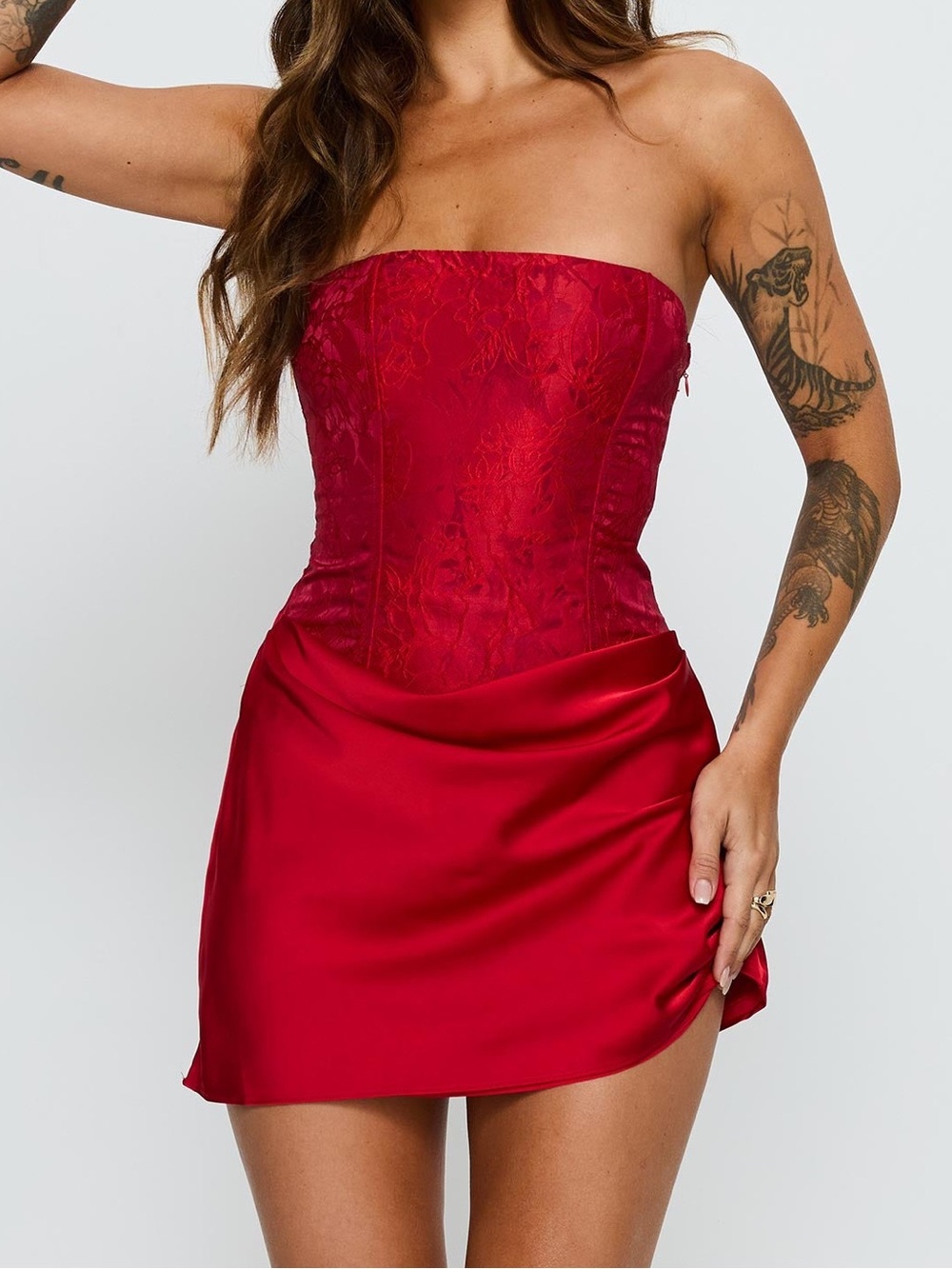 Princess Polly Jenevieve Strapless Drape Mini Dress Red Sz 4